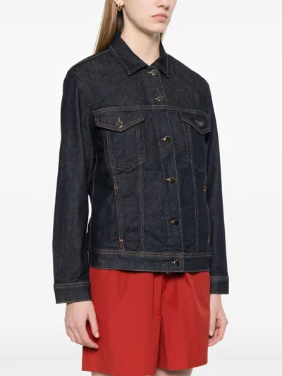 Emporio Armani Cotton Denim Jacket With Buttoned Cuffs In Multi