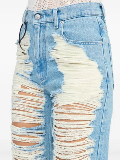 Mm6 Maison Margiela Mm6 By Maison Margiela Distressed Light Blue Jeans With Signature Numbers Motif In Blue