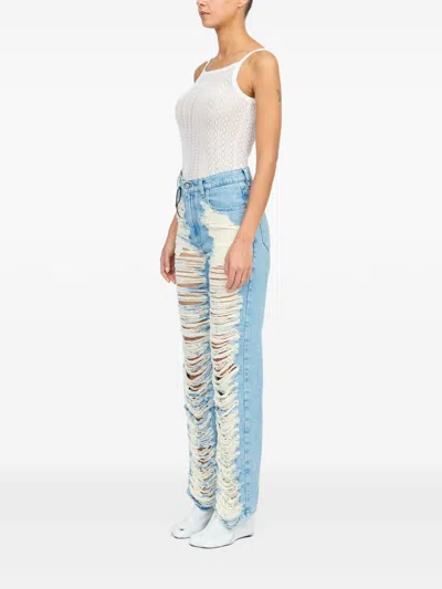 Mm6 Maison Margiela Mm6 By Maison Margiela Distressed Light Blue Jeans With Signature Numbers Motif In Blue