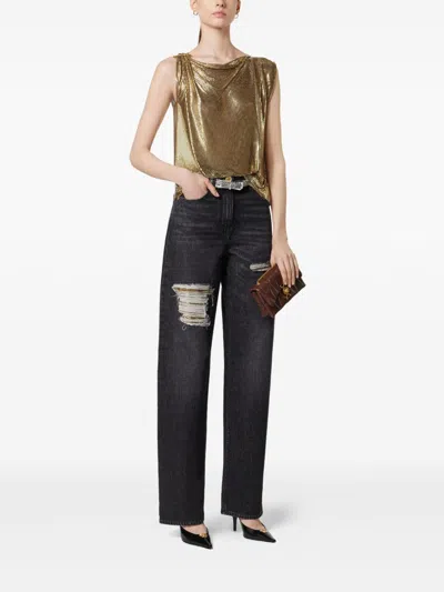Versace Chainmail-insert Distressed Straight-leg Pants In Black