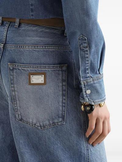 Dolce & Gabbana Blue Five Pocket Jeans With Metallic Logo Patch On The Back In Denim Woman In Blue