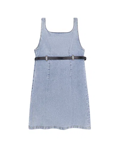 Coperni Belted Denim Mini Dress In Blue