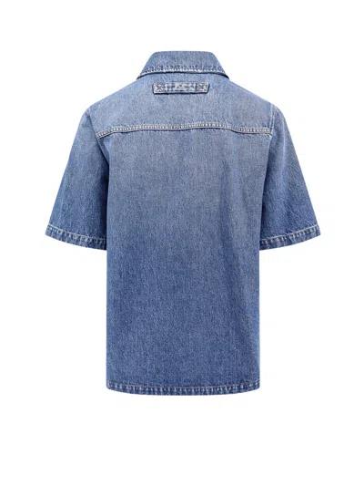 Fendi Oversize Denim Shirt With Breast And Frontal Pockets In Blue