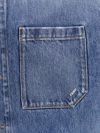 Fendi Oversize Denim Shirt With Breast And Frontal Pockets In Blue