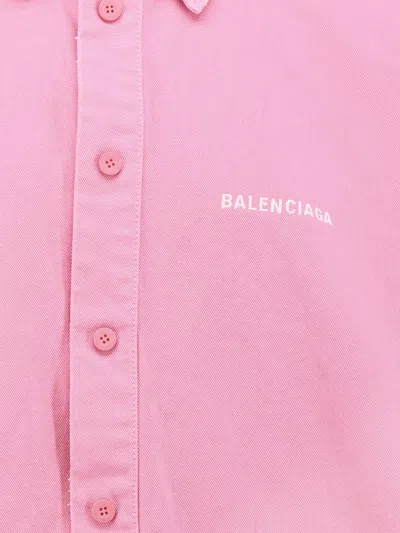Balenciaga Distressed Long-sleeved Logo Shirt In Pink