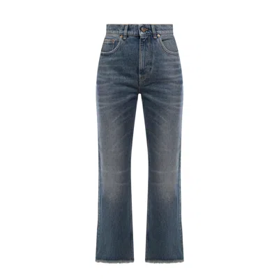 Golden Goose Derin New Cropped Flare Jeans With Back Logoed Patch In Blue