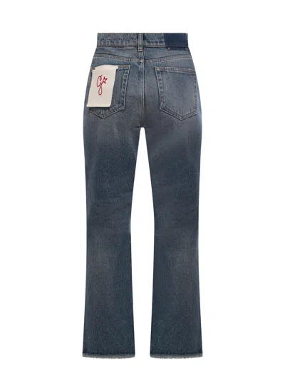 Golden Goose Derin New Cropped Flare Jeans With Back Logoed Patch In Blue