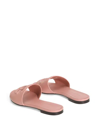 Dolce & Gabbana Dg Logo Leather Flat Sandals In Pink