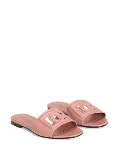 Dolce & Gabbana Dg Logo Leather Flat Sandals In Pink
