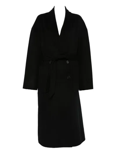 Iro Wool Coat With Belted Waist And Shawl Collar In Black