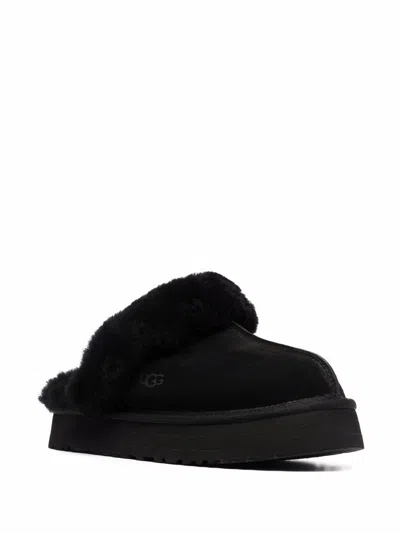 Ugg Plush Lined Black Slip-on Sandals With Thick Sole In Black