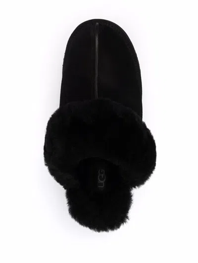 Ugg Plush Lined Black Slip-on Sandals With Thick Sole In Black