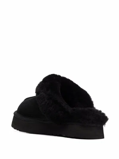 Ugg Plush Lined Black Slip-on Sandals With Thick Sole In Black