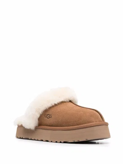 Ugg Biscuit Suede Disquette Slippers In Brown