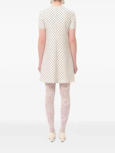 Valentino Garavani Polka Dot Satin Bow Tweed Shift Dress In White