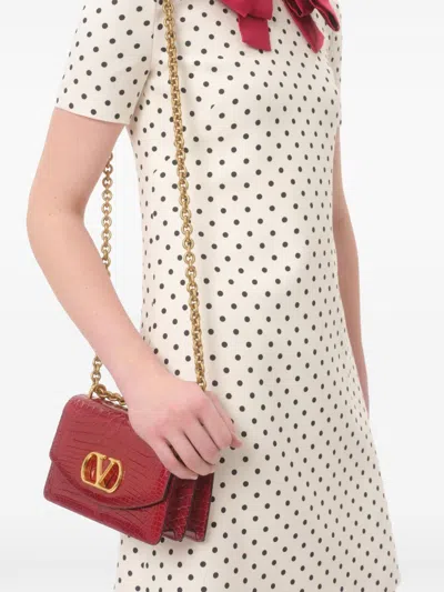 Valentino Garavani Polka Dot Satin Bow Tweed Shift Dress In White