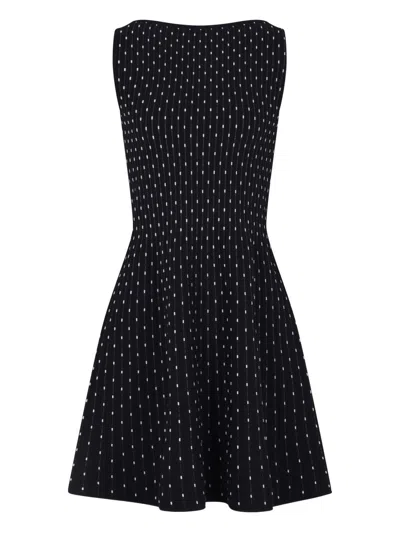 Emporio Armani Navy Blue Dotted Short Dress In Black