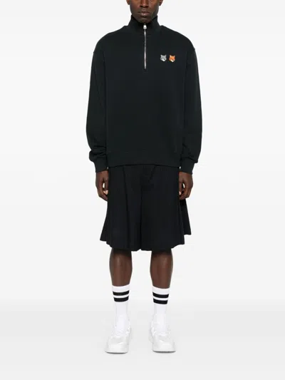 Maison Kitsuné Double Bold Fox Head Cotton Sweatshirt In Black