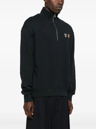 Maison Kitsuné Double Bold Fox Head Cotton Sweatshirt In Black