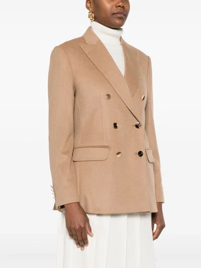 Max Mara Double-breasted Wool Jacket Back Vent In Brown
