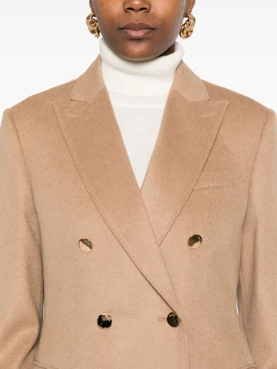 Max Mara Double-breasted Wool Jacket Back Vent In Brown