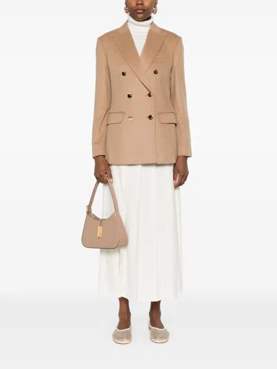 Max Mara Double-breasted Wool Jacket Back Vent In Brown
