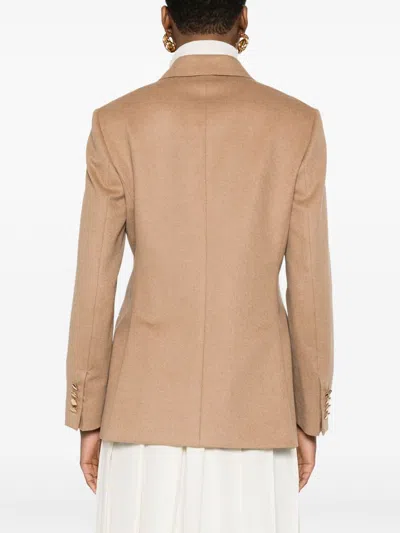 Max Mara Double-breasted Wool Jacket Back Vent In Brown