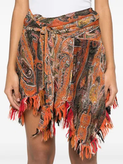 Isabel Marant Layered Paisley Wrap Skirt Fringe In Brown