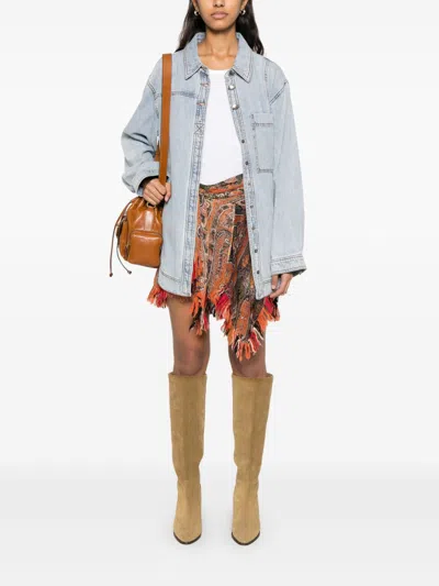 Isabel Marant Layered Paisley Wrap Skirt Fringe In Brown