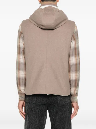 Brunello Cucinelli Sleeveless Down Jacket In Membraned Wool Flannel With Detachable Hood Clothing In Brown