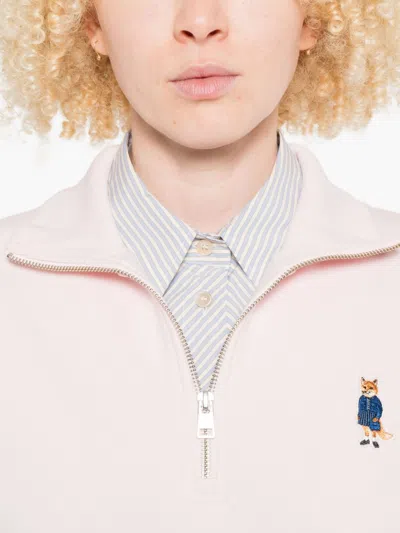 Maison Kitsuné Dressed Fox High Neck And Zip Sweatshirt In Pink