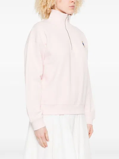 Maison Kitsuné Dressed Fox High Neck And Zip Sweatshirt In Pink