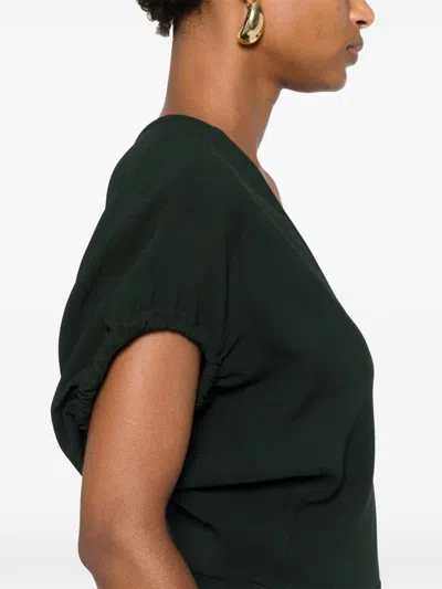 Victoria Beckham Green Midi Dress With Ruched Sleeves And V Neck