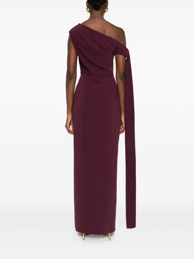 Solace London Irina Bordeaux One-shoulder Long Dress With Draped Neckline In Fabric Woman In Burgundy