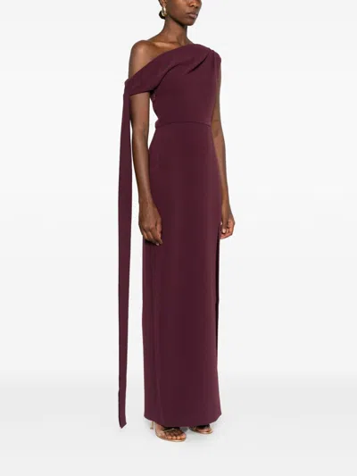 Solace London Irina Bordeaux One-shoulder Long Dress With Draped Neckline In Fabric Woman In Burgundy