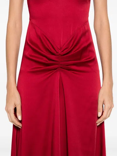 Victoria Beckham Red Draped Satin Midi Dress