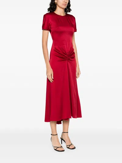 Victoria Beckham Red Draped Satin Midi Dress