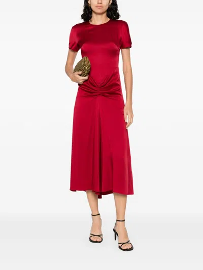 Victoria Beckham Red Draped Satin Midi Dress