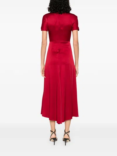 Victoria Beckham Red Draped Satin Midi Dress