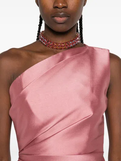 Solace London Kira Draped One-shoulder Satin Gown