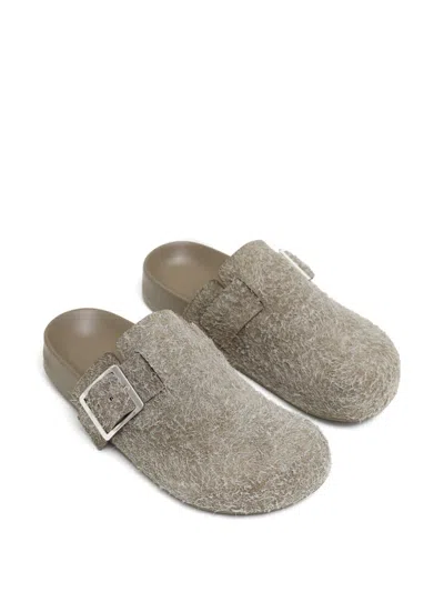 Loewe Slippers Ease Buckle In Pelle Scamosciata Kaki  Uomo