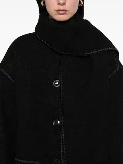 Totême Dropped-shoulder Fringed-edge Scarf Jacket In Black