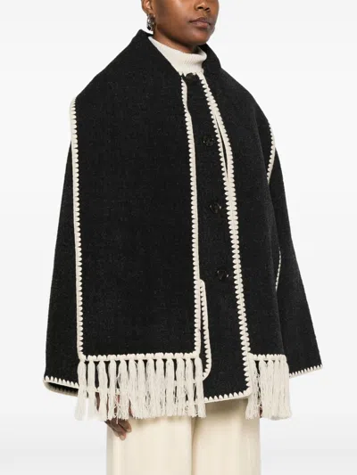 Totême Toteme Chain Stitch Wool Blend Scarf Jacket In Black