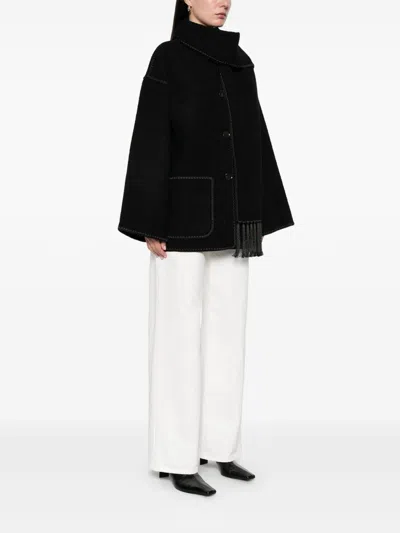 Totême Dropped-shoulder Fringed-edge Scarf Jacket In Black