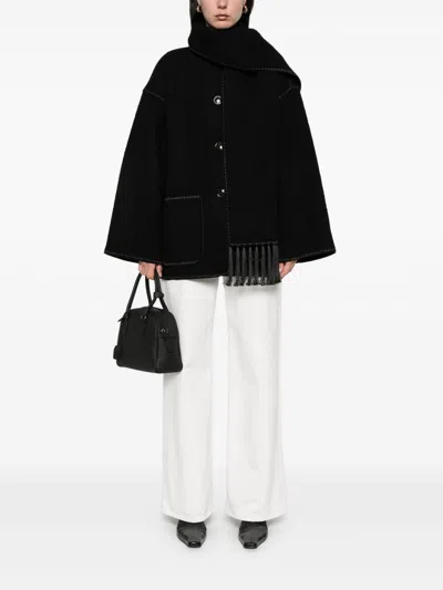 Totême Dropped-shoulder Fringed-edge Scarf Jacket In Black