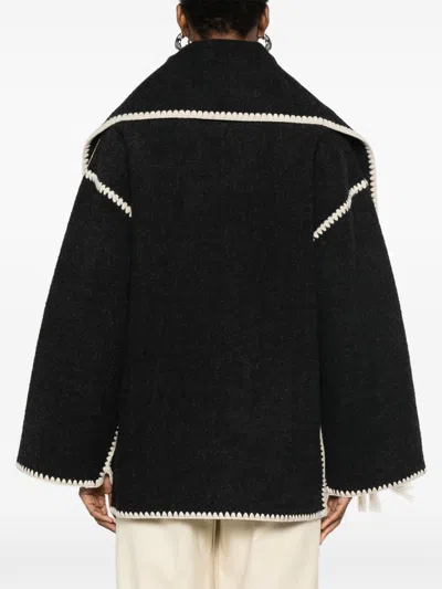 Totême Toteme Chain Stitch Wool Blend Scarf Jacket In Black