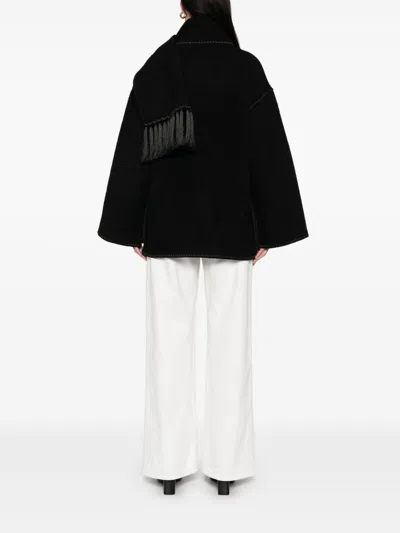 Totême Dropped-shoulder Fringed-edge Scarf Jacket In Black