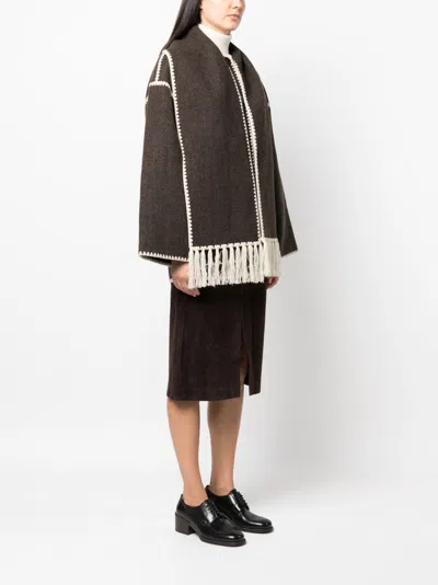 Totême Fringe Embroidered Scarf Wool Jacket