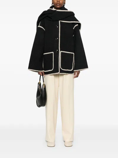 Totême Toteme Chain Stitch Wool Blend Scarf Jacket In Black