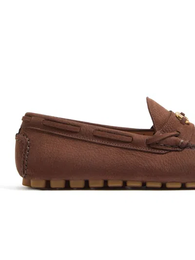 Valentino Loafers With Rubber Sole And Topstitching In Brown
